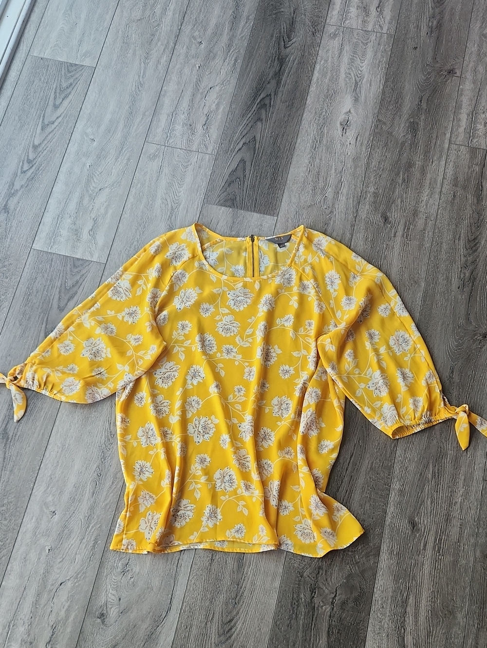 Anthropologie Sunny Yellow Floral Tie-Sleeve Blouse